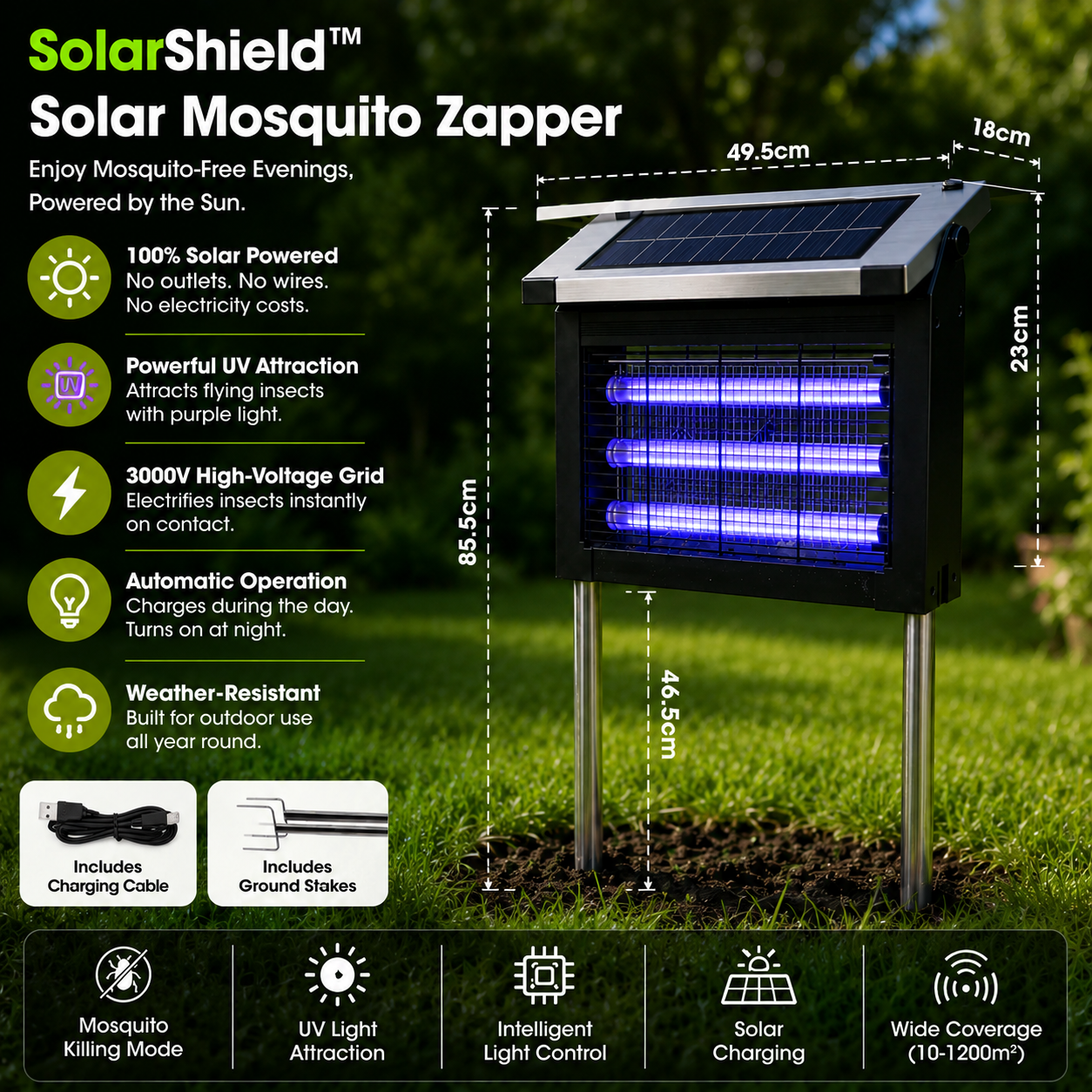 SolarShield™ Mosquito Zapper – 24/7 Outdoor Protection