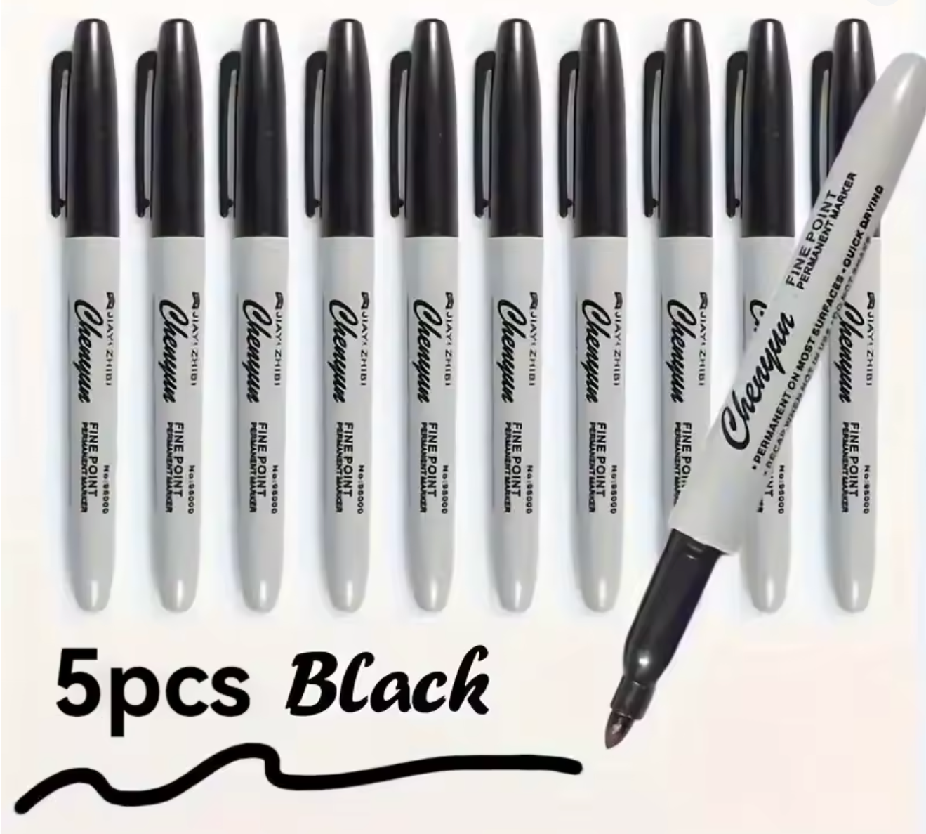 Fine Tip Black Permanent Marker 5PCS